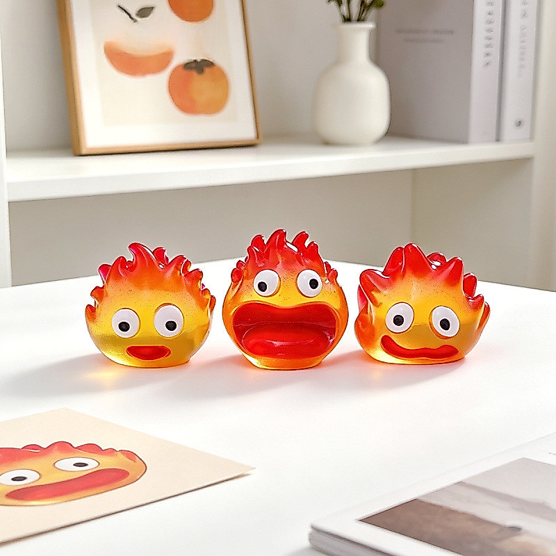 Tiny Fun Angry Little Flame ชุด 3 ชิ้นเดสก์ท็อปตกแต่ง | ตกแต่งบ้านมินิน่ารักและการตกแต่งภายในรถยนต์ | ชิ้นส่วนภูมิทัศน์เรซินทํามือ ทําเอง