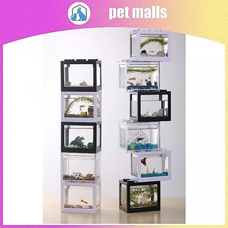 PET MALLS ตู้ปลาขนาดเล็กอะคริลิคใสสร้างบล็อกถังปลาทองตู้ปลาทองตู้ปลาทอง