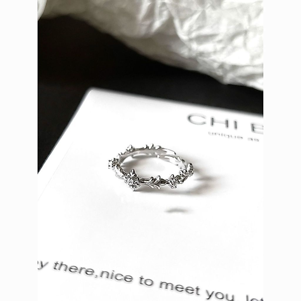 ✨ร้านแนะนํา✨{Snow Iris} Design Couple Style Silver-Plated Iris Flower Cool Inlaid Ring Opening Adjus