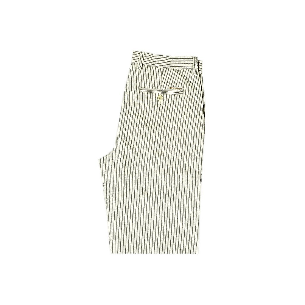 Hazard กางเกงทำงานขายาวลายทางไม่มีจีบ ผ้า Linen(ลินิน) สีครีม