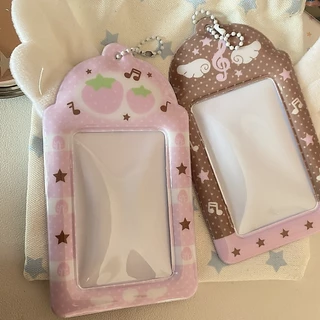 ปีกนางฟ้าโน๊ตสีน้ําตาลสีชมพู ที่ใส่การ์ดรูปถ่ายขนาด 3 นิ้ว น่ารัก สตรอเบอร์รี่ นักเรียน ที่ใส่บัตรวิทยาเขต
