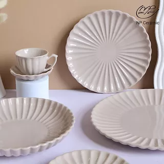 [ลดสูงสุด 80%] NP Ceramic จานเซรามิค จานเปลือกหอยสีเบจ สวยหรู