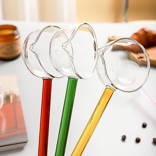 ช้อนแก้ว มีปากเท สำหรับตักกาแฟ ซุป น้ำผึ้ง ช้อนด้ามยาว Spoon Glass สีสันสดใส กระบวยแก้ว ทนความร้อน สไตล์เกาหลี มินิมอล