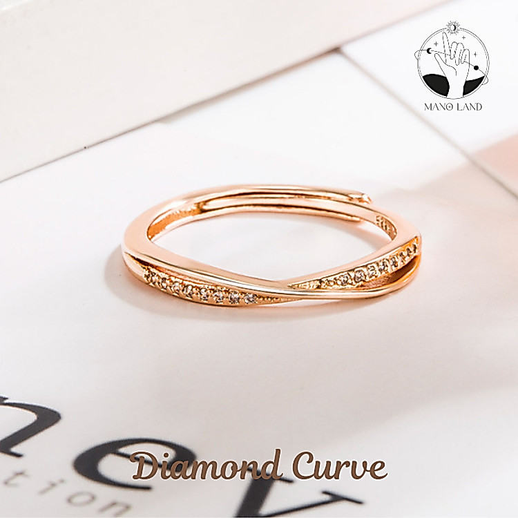 MNL แหวน Diamond Curve โรสโกลด์ สไตล์มินิมอล เครื่องประดับแฟชั่น เงินแท้ ไม่ลอกดำ เป็นของขวัญวันเกิด เกาหลี น่ารัก สวย