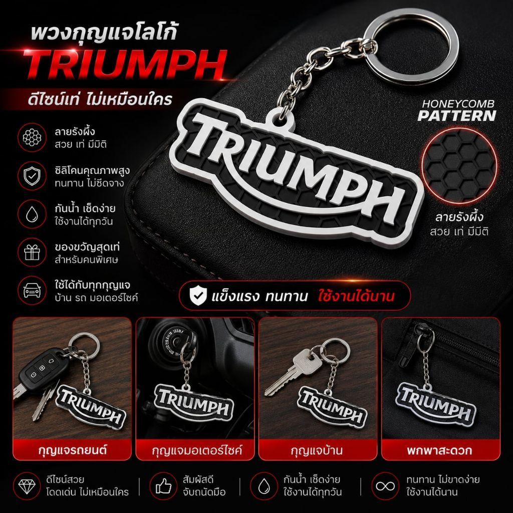 พวงกุญแจโลโก้ TRIUMPH ลายรังผึ้ง พวงกุญแจมอเตอร์ไซค์ บิ๊กไบค์ ดีไซน์พรีเมียม