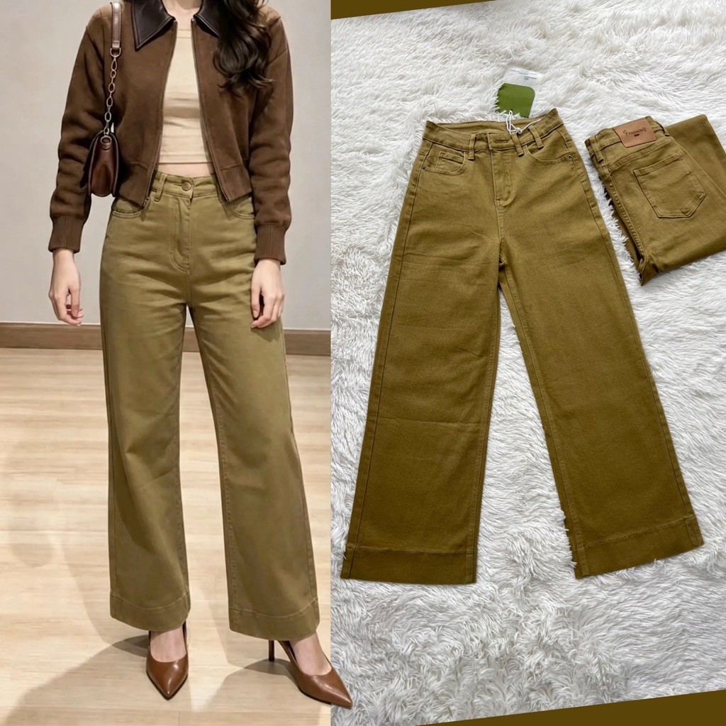 กางเกงยีนส์ทรงกระบอก สีน้ำตาล khaki รุ่น 82832 ผ้ายืด ผ้าหนานุ่ม ทรงสวย ใส่สบาย ได้ไปไม่ผิดหวังค่ะ Size : S M L XL XXL ค