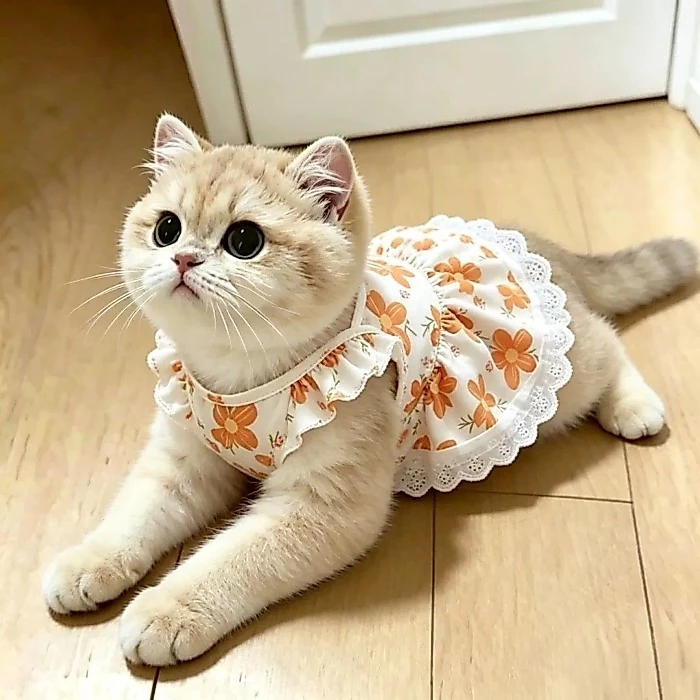 [คลังสินค้าพร้อม] Cat Flower Breathable Anti-Lint Sling Princess Dress Summer thumbnail 4