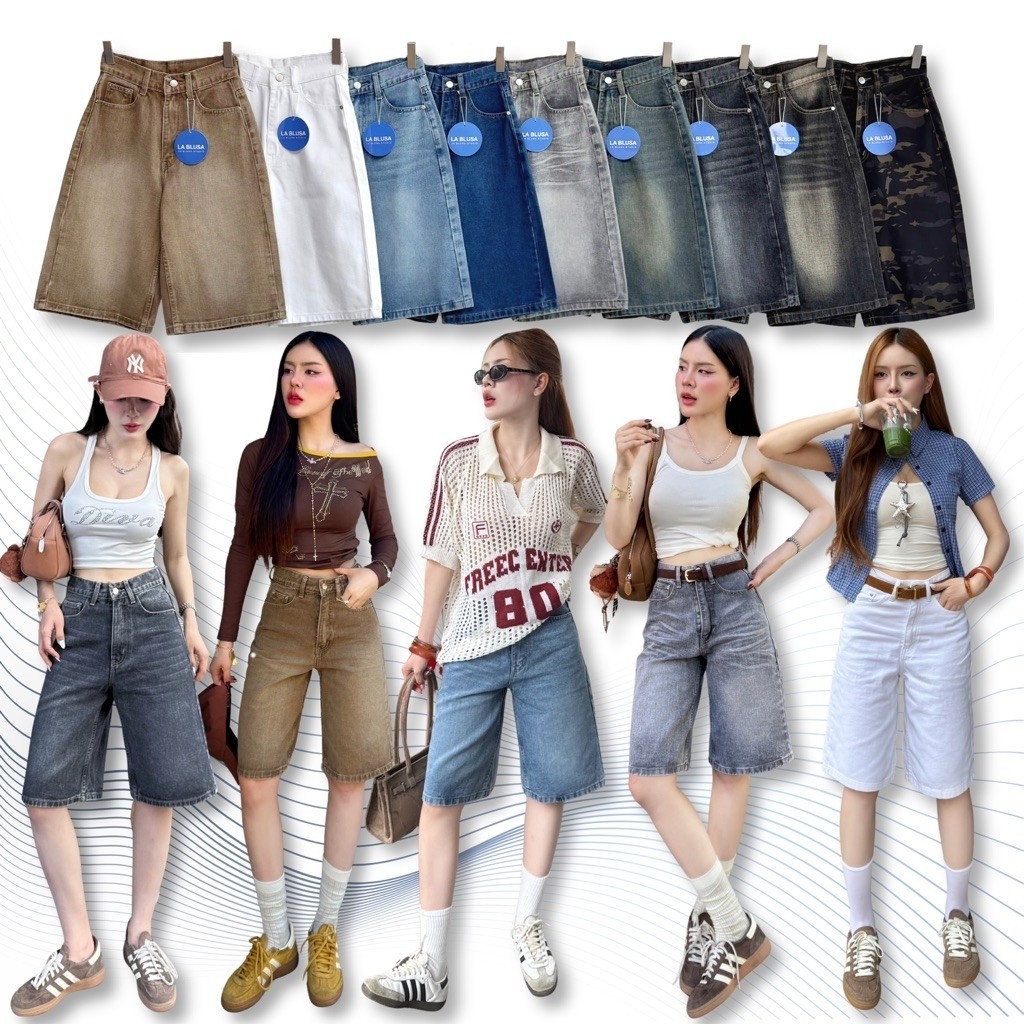 LABLUSA - LBS255 : กางเกงขา 4ส่วน ทรงตรงเบสิค สุดเท่ ความยาวปิดเข่ากำลังดี (Unisex)