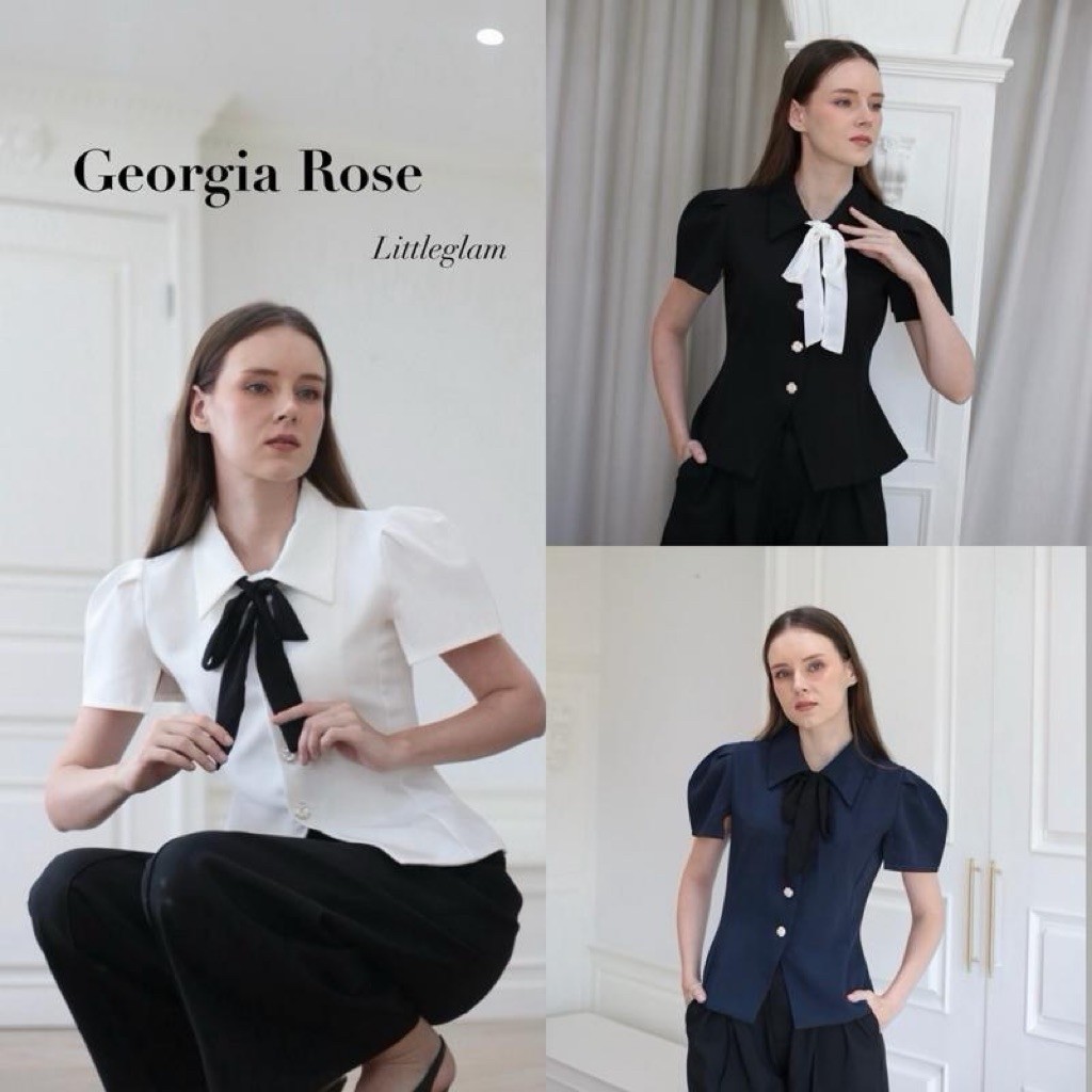 Georgia Rose : เสื้อคอปกแขนสั้นแถมโบว์เอวคอด