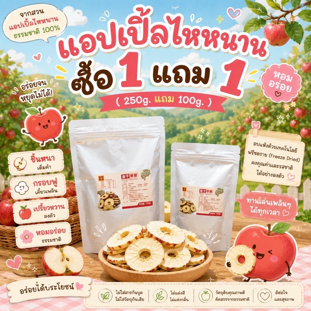 [ โปร 1 แถม 1 ] แอปเปิ้ลไหหนาน 250g. แถมฟรี 100g. จำนวนจำกัด หมดแล้วหมดเลย