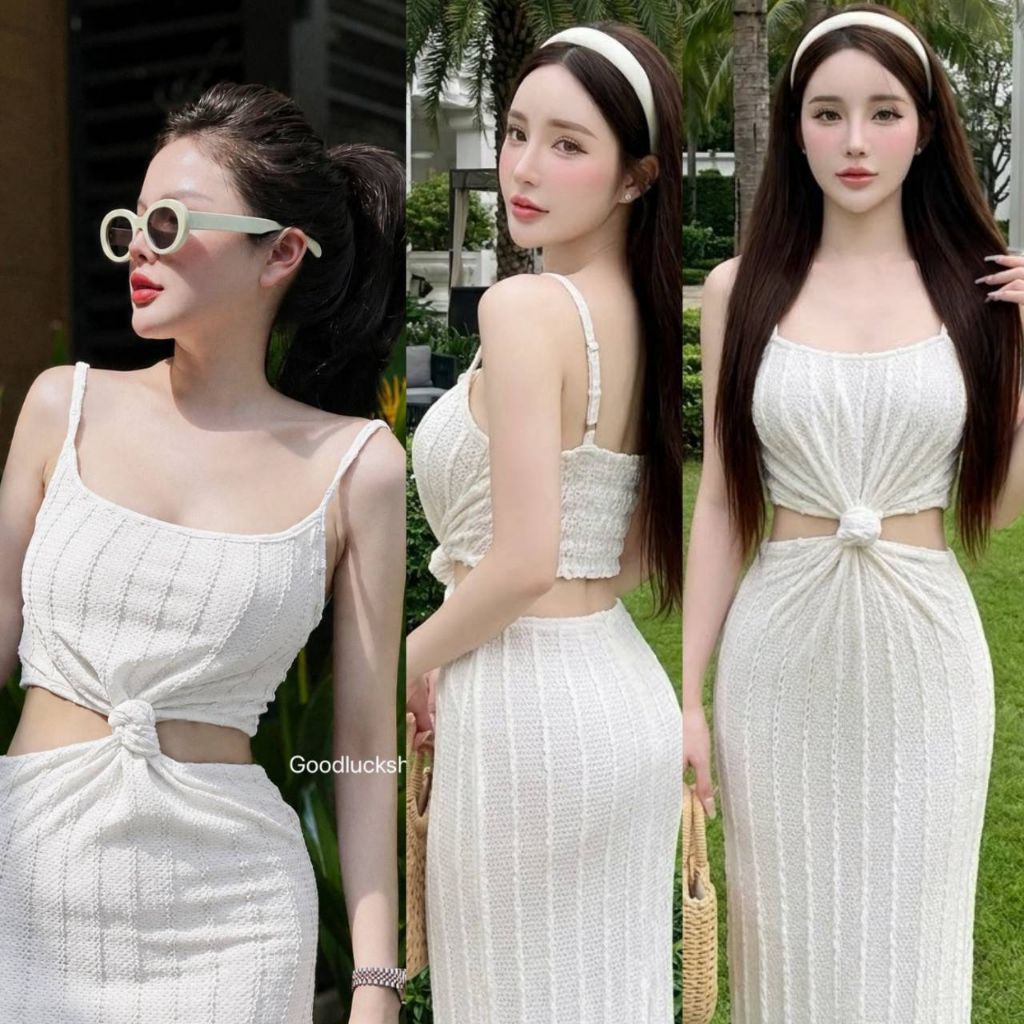 ชุดไปทะเลเดรสสายเดี่ยวตัวยาว