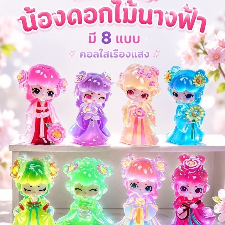 งานตุ๊กตาเรซิ่นDIY แก๊งน้องดอกไม้นางฟ้าแสนสวย มี8แบบ (คอลใสเรืองแสง)