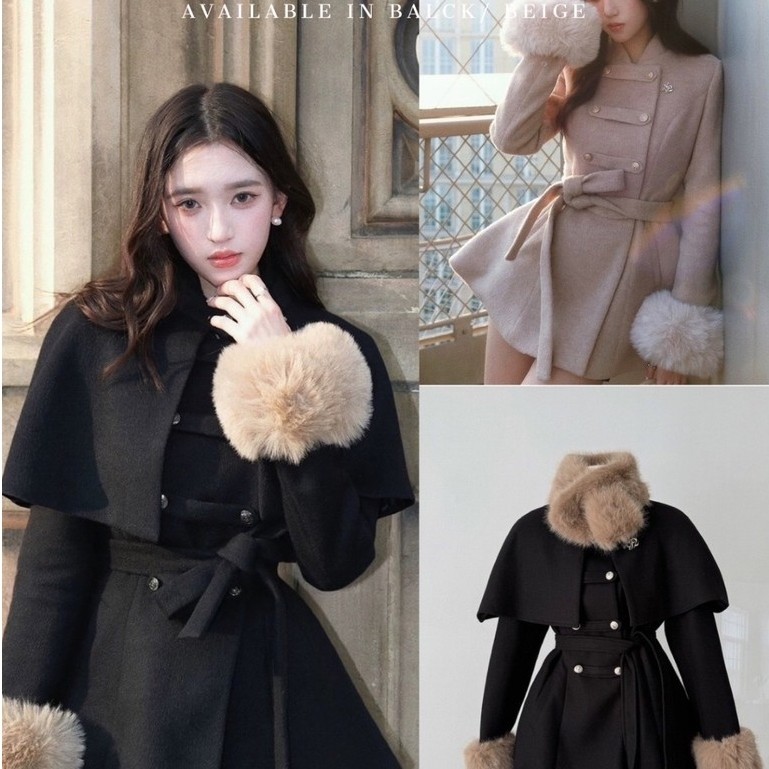 AVES.BRAND MAYA COAT เสื้อโค้ทผ้าวูล พร้อมขนเฟอร์ที่คอ