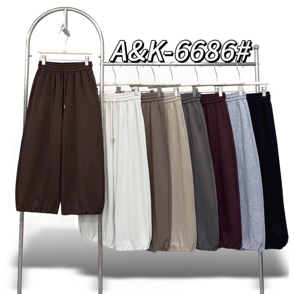 รหัส6686กางเกงขายาวผ้านาโนทรงบอลลูนขาจั๊ม งานป้ายA&Kฟรีไซส์ผ้ายืด