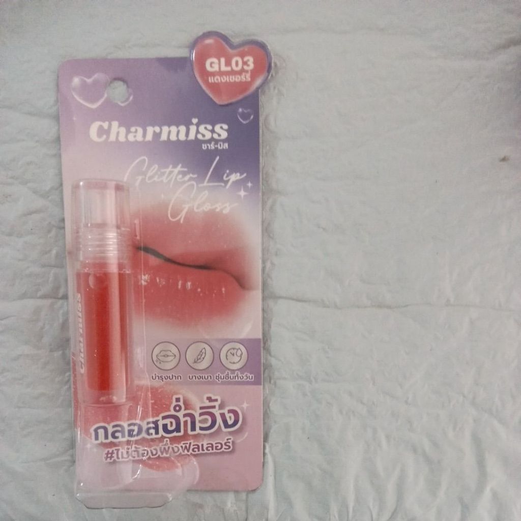 Charmiss Glitter Lip Gloss แดงเชอรี่ บางเบา บำรุง ชุ่มชื้นทั้งวัน ไม่ต้องพึ่งฟิลเลอร์