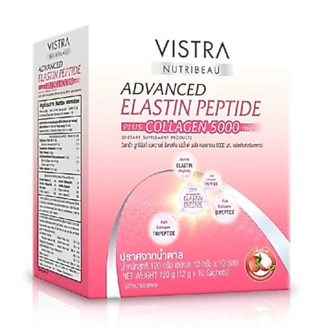 [6/10ซอง] VISTRA NUTRIBEAU ADVANCED ELASTIN PEPTIDE PLUS COLLAGEN 5000 mg  วิสทร้า แอดวานซ์ อิลาสติน เปปไทด์ พลัส