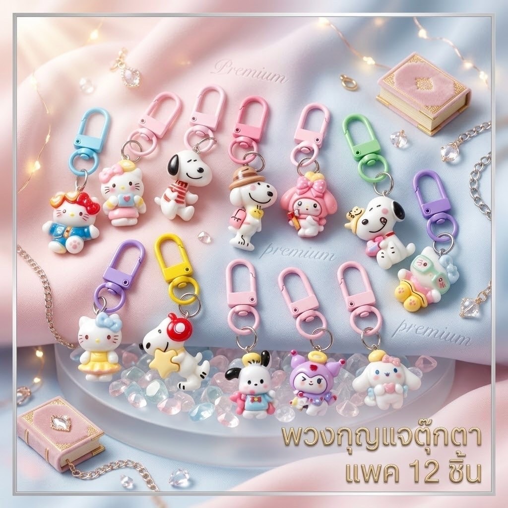 🌷ยกโหล 12 ชิ้น🌷 พวงกุญแจตุ๊กตาตา ตัวเล็ก