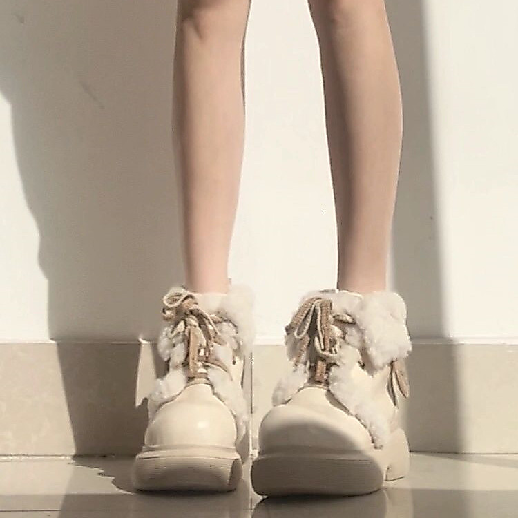 [HomeNice HomeNice fgds7567.th] Youtao Yoto สีขาวขนแกะน่ารัก-ขนแกะ-ขนแกะ-ขนแกะ-Fleece Snow Boots ผู้