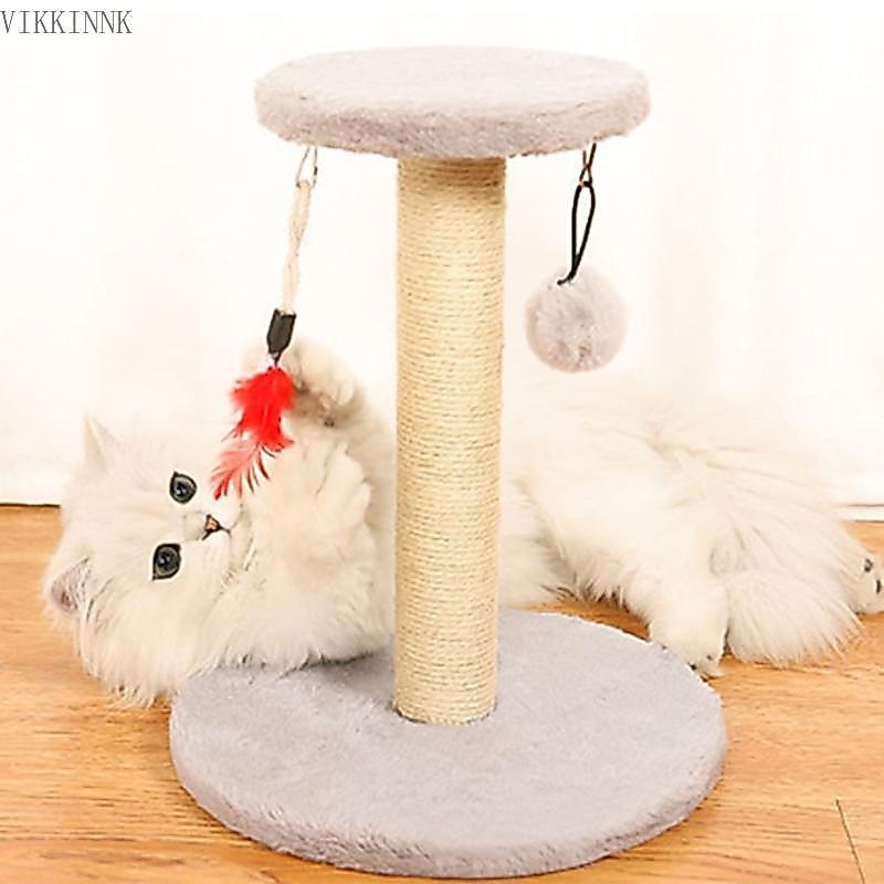 VIKK Natural Sisal Cats Scratching Post Small Cats Scratch Post พร้อมลูกบอลแขวน