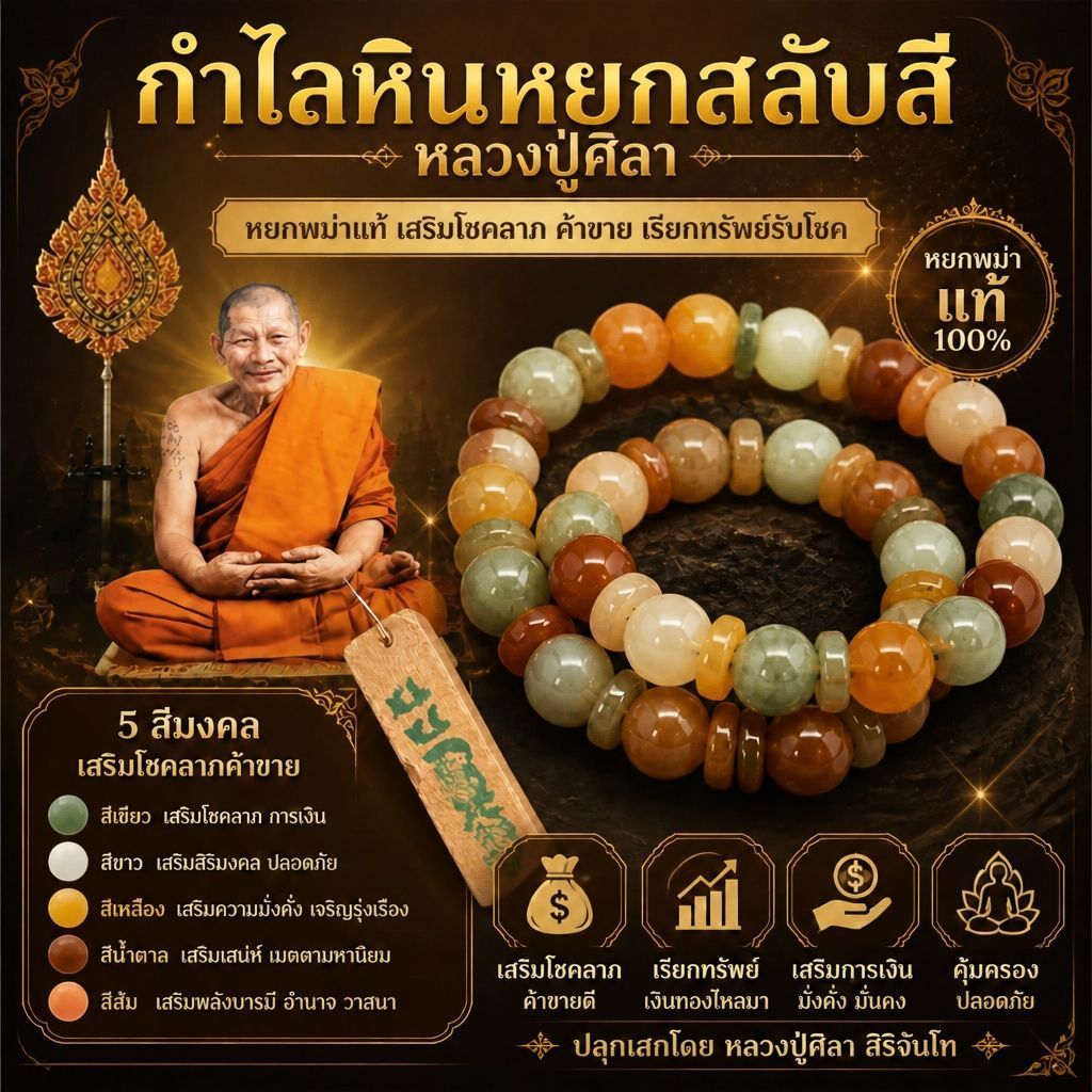 กำไลหยกสลับสี หินแท้100% หลวงปู่ศิลา หยกพม่าแท้ เสริมโชคลาภ ค้าขาย เรียกทรัพย์รับโชค