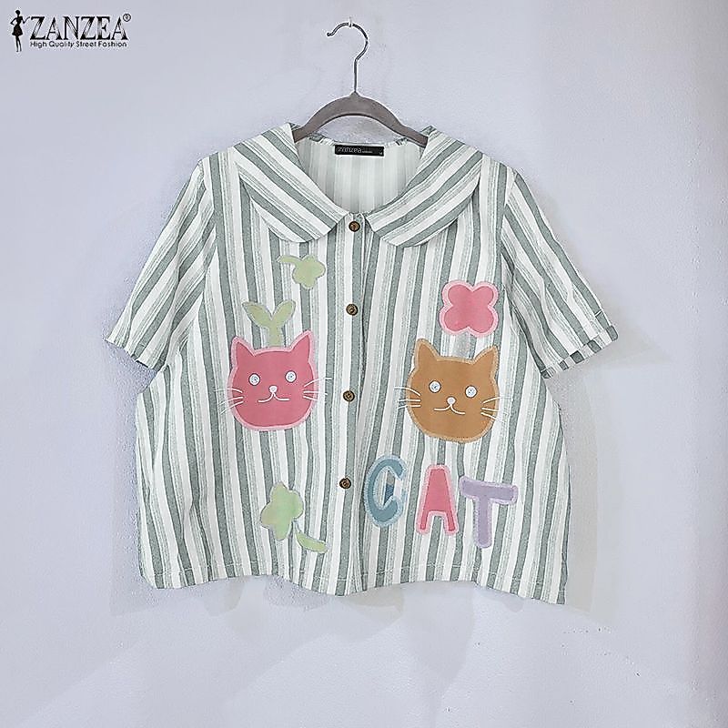 ZANZEA เสื้อโค้ทยาวสำหรับผู้หญิง ออกแบบสไตล์เกาหลีน่ารัก พร้อมลายการ์ตูนและปุ่มบนอก — صورة 5