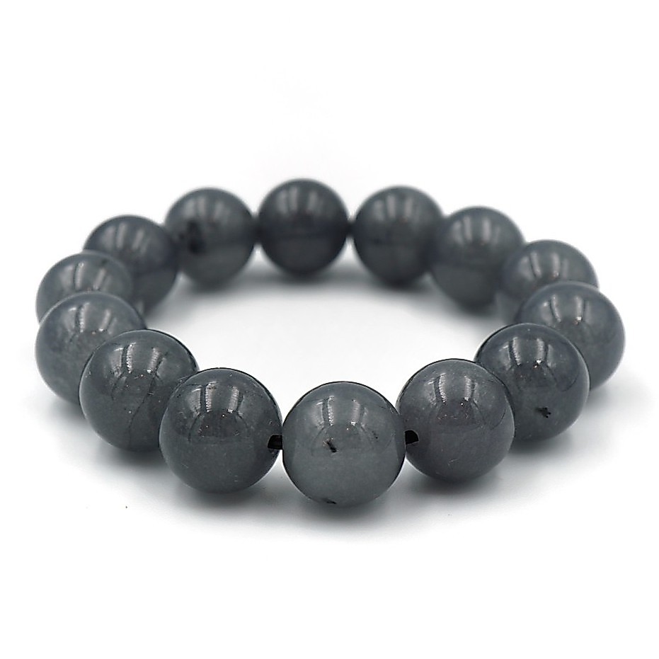 LUCKYSTONE หินสีนำโชค โทนสีเทา ขนาด 12 มม. สร้อยข้อมือหินแท้ by siamonlineshop