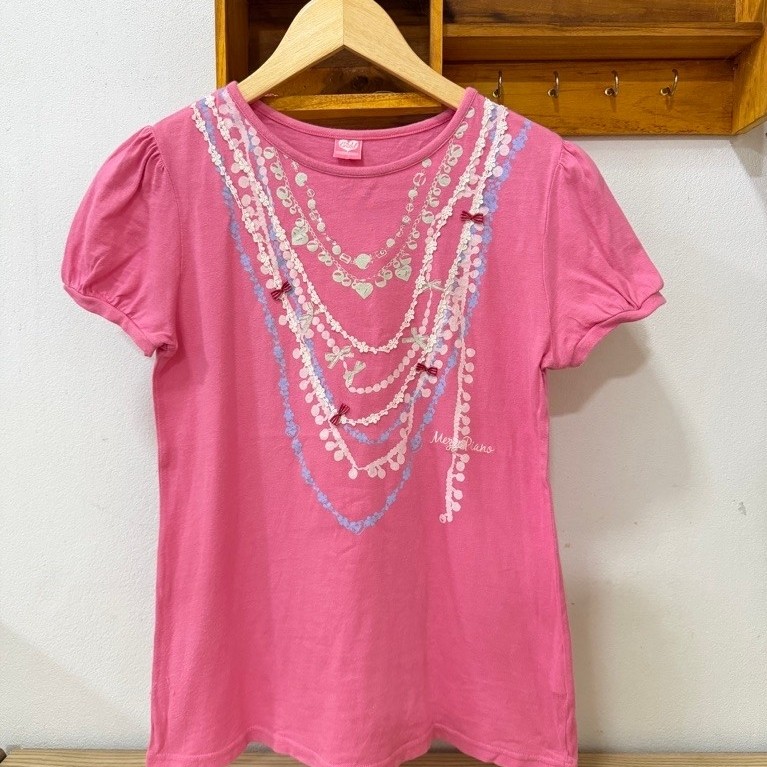 MEZZO PIANO เสื้อยืดแขนตุ๊กตาสีชมพู