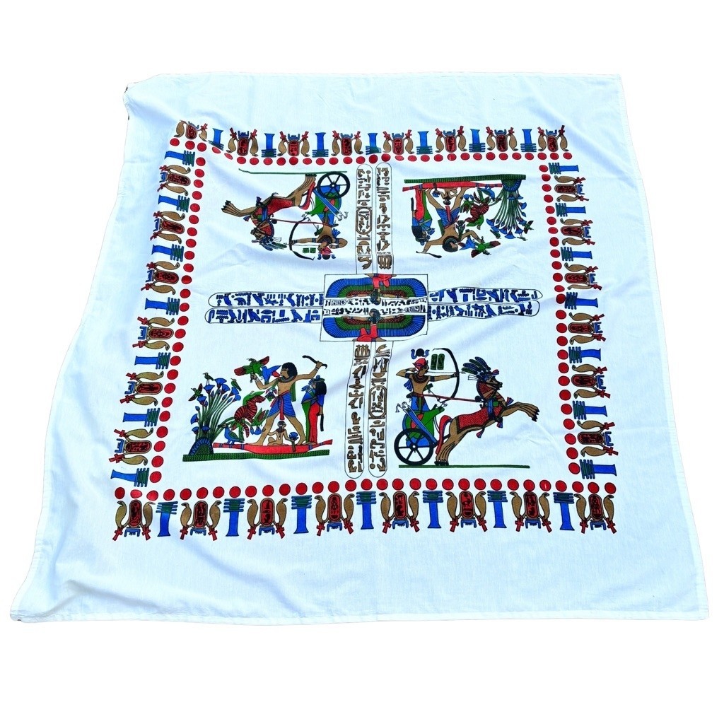 Vintage Ancient Egypt  Themed Large Square Cotton Tablecloth Wallhanging 57.5 x 59 inches