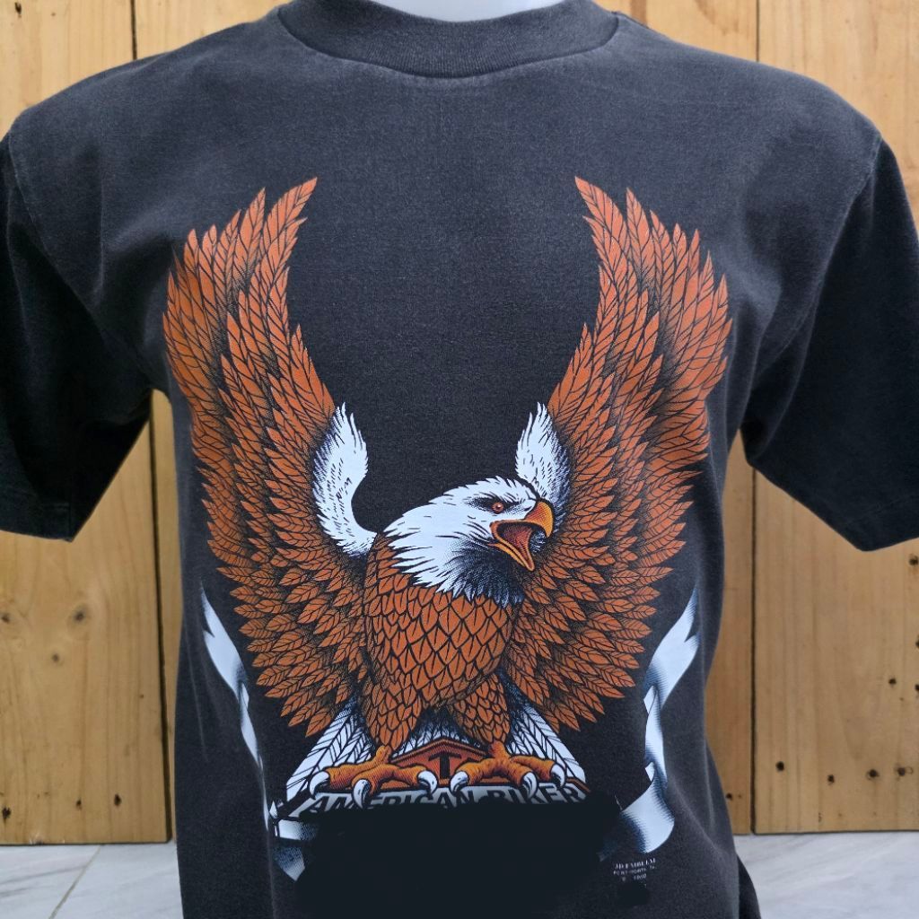 เสื้อฟอกเฟด เสื้อ3d ผ้าcotton นกอินทรี ไม่มีตะเข็บข้างชายเย็บเดี่ยว Man ผู้ชาย Clothing คอกลม แขนสั้น