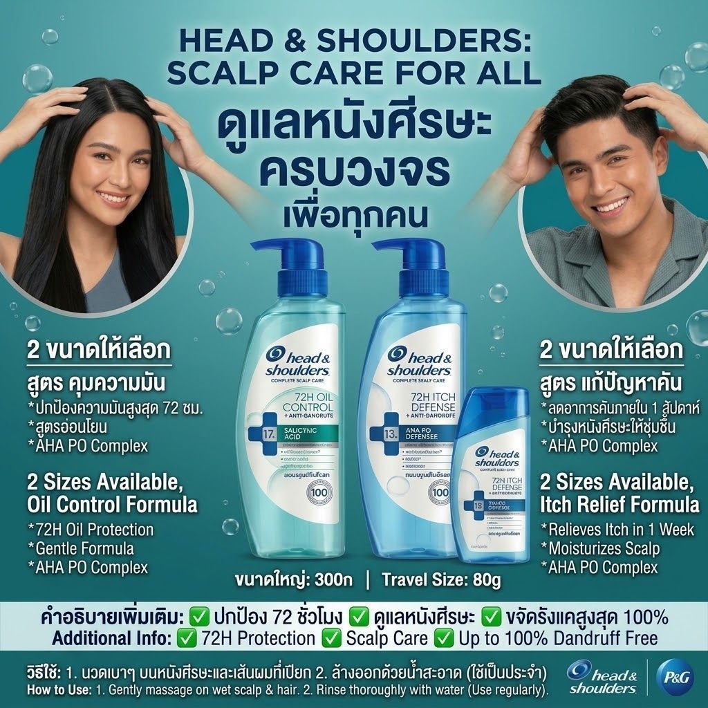 Exp:05/29 Head & Shoulders Complete Scalp Care จำนวน 2 สูตร บรรจุในขวดพลาสติกสีฟ้าใส ขนาดพกพา 80gและ 300g