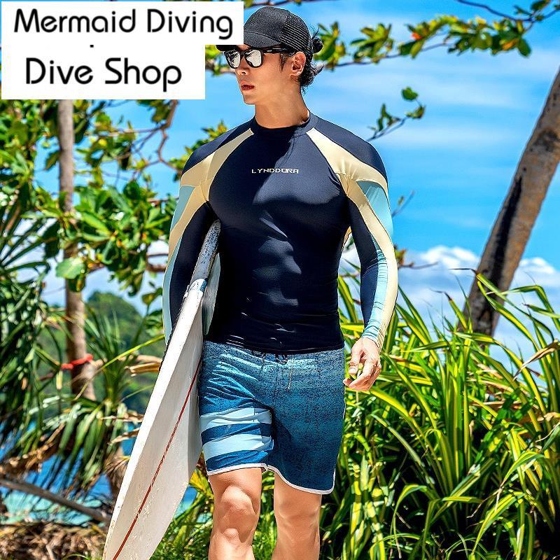 ผู้ชาย ชุดว่ายน้ำป้องกัน UV แขนยาว Mens Rashguard Surf เสื้อสำหรับว่ายน้ำดำน้ำ M0140