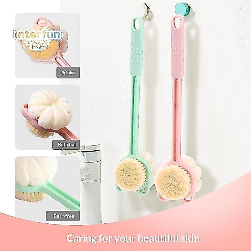 [INTER] Long Handle Exfoliating Shower Brush Double Sided Ba Scrubber Dirt Remover Perfect for Post Workout Shower Cleanser