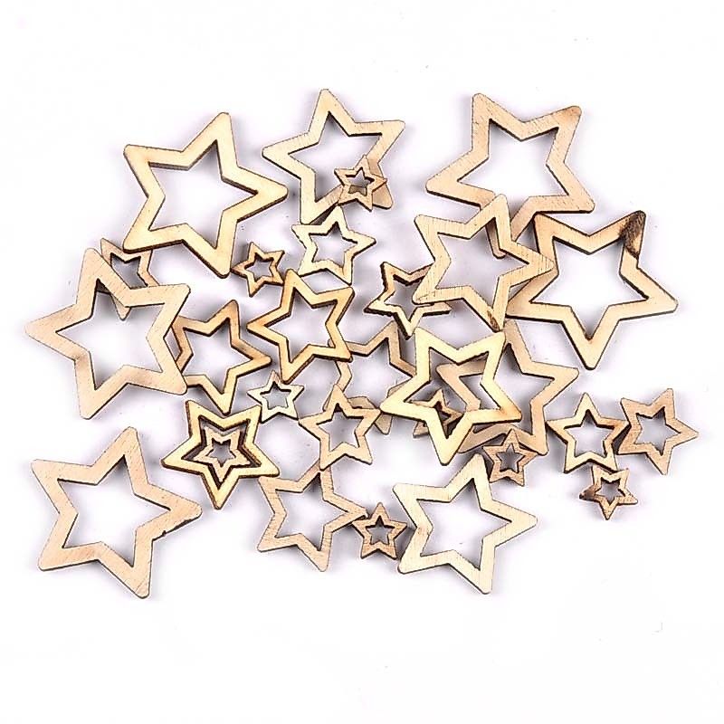 50pcs 10-30 มม.ใหม่ผสม Hollowed ดาวงานฝีมือไม้สําหรับศิลปะ Scrapbooking Embellishments งานแต่งงาน DIY ไม้ชิ้นตกแต่งบ้าน MT1872