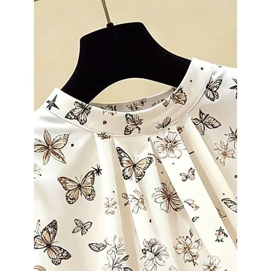 เสื้อชีฟองสาวอวบสไตล์เกาหลี เสื้อเชิ้ตลายดอกไม้แขนสั้น oversize เปิดไหล่ โอเวอไซส์ ทรงหลวม ขนาดใหญ่ แฟชั่นเกาหลี