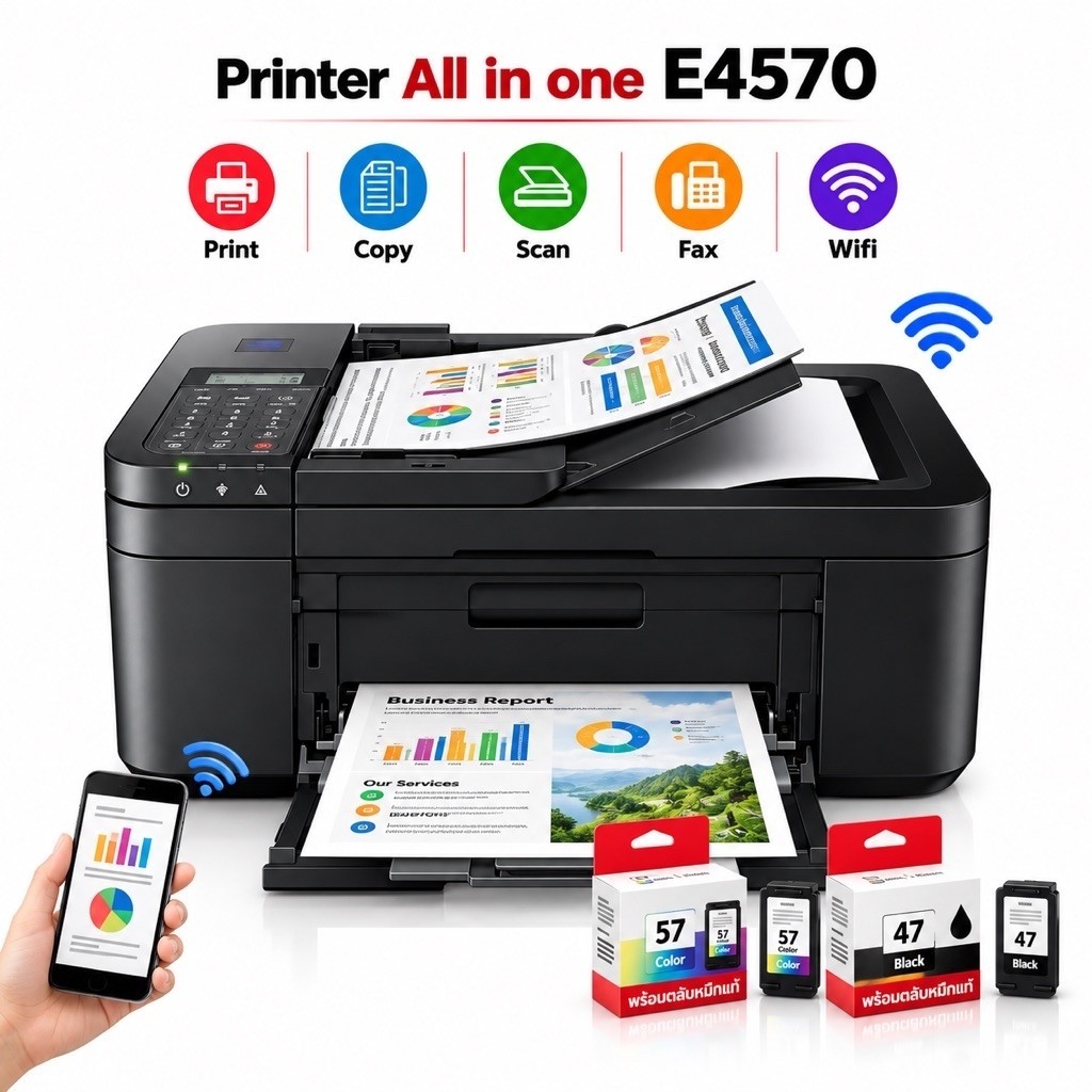 Canon Pixma E4570 มัลติฟังก์ชันอิงค์เจ็ท 4 IN 1 ปริ้นกับโทรศัพท์มือถือได้