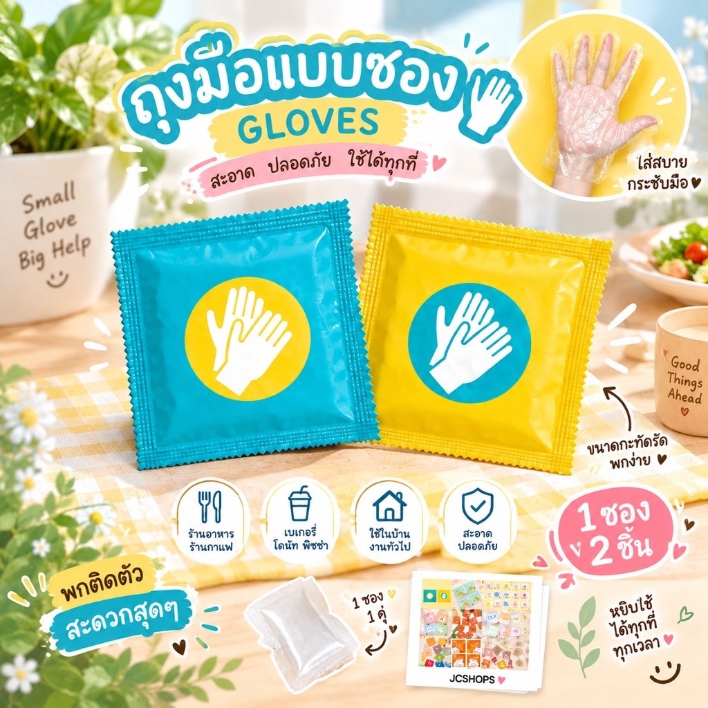 พร้อมส่ง แพ็ค 200 ซอง ถุงมือพลาสติก ถุงมือแบบซอง (มีแถมทุกออเดอร์)