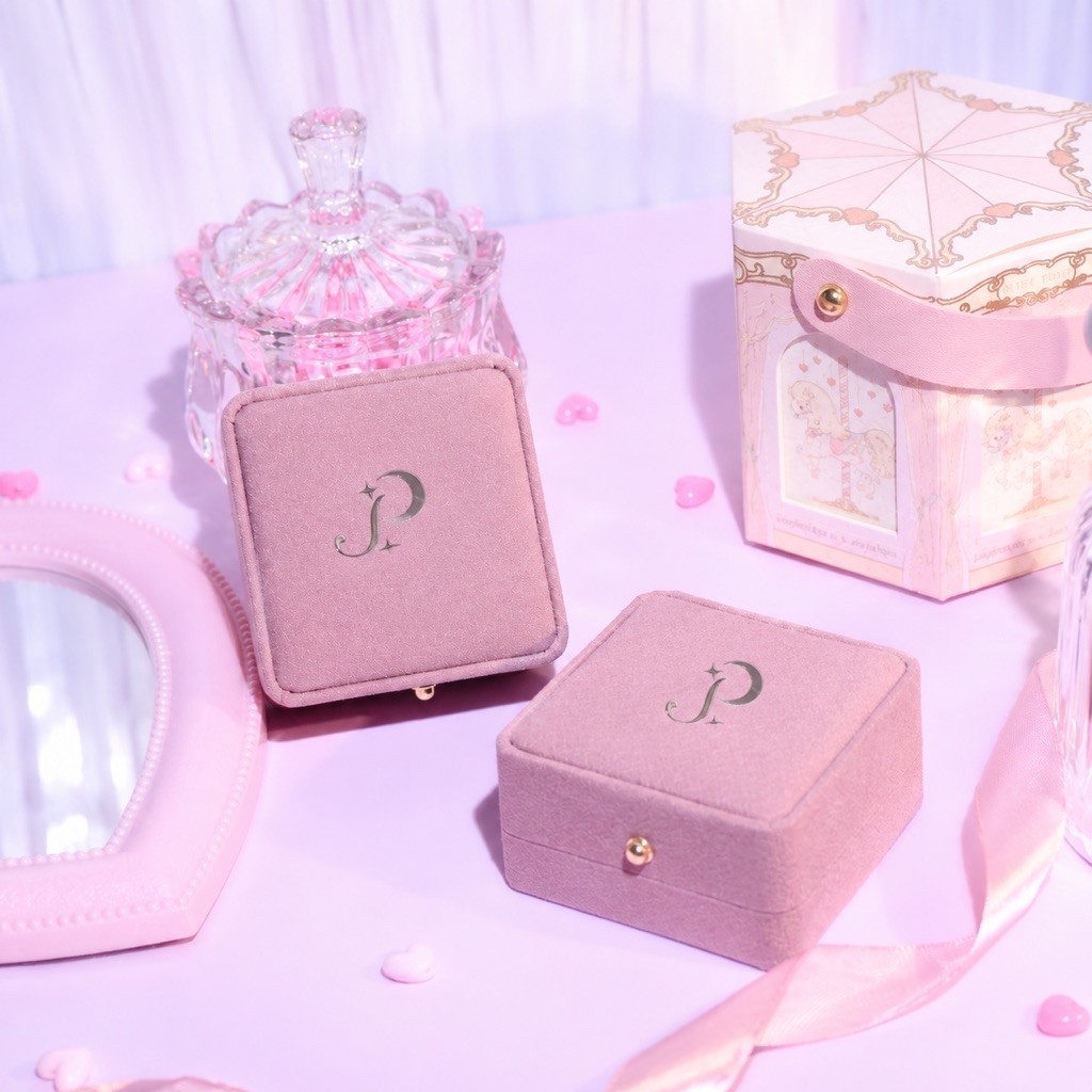 panjewelth กล่องกำมะหยี่สีชมพู เก็บเครื่องประดับ ่ดูดี เรียบหรู กล่องแหวน กล่องสร้อย #SB3 #SB4