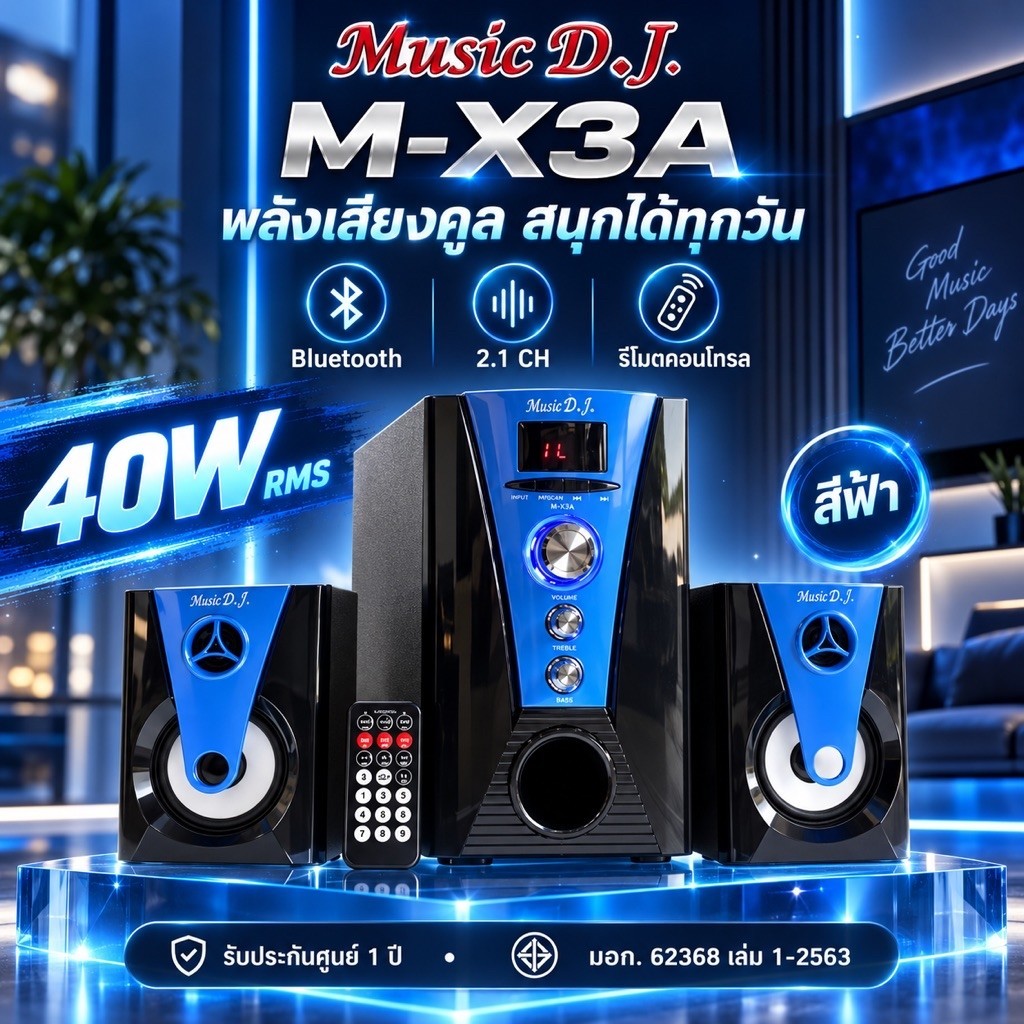 ลำโพง Music D.J. รุ่น M-X3A สีฟ้า Bluetooth Speaker Blue