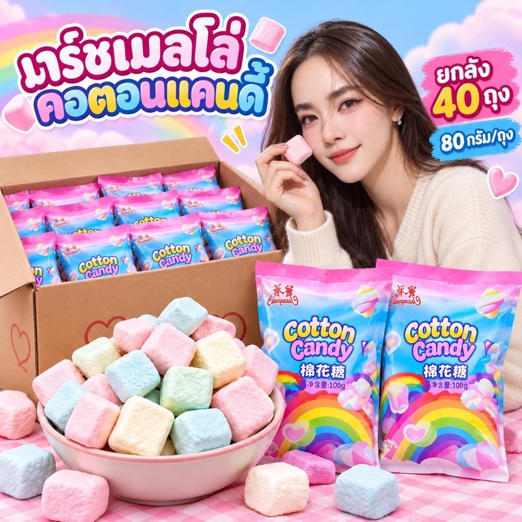 kondee มาร์ชเมลโลว์ฟรีซดราย อบกรอบ พร้อมส่ง ขายส่ง (ยกลัง40ห่อ) ห่อละ80กรัม