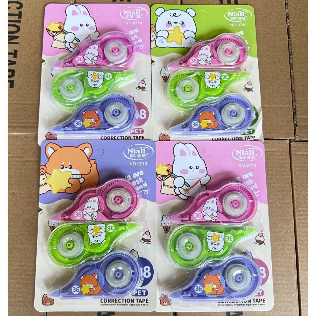 เทปลบคำผิด 1*3 ชิ้นในแผง คละสี ยกโหล12แผง