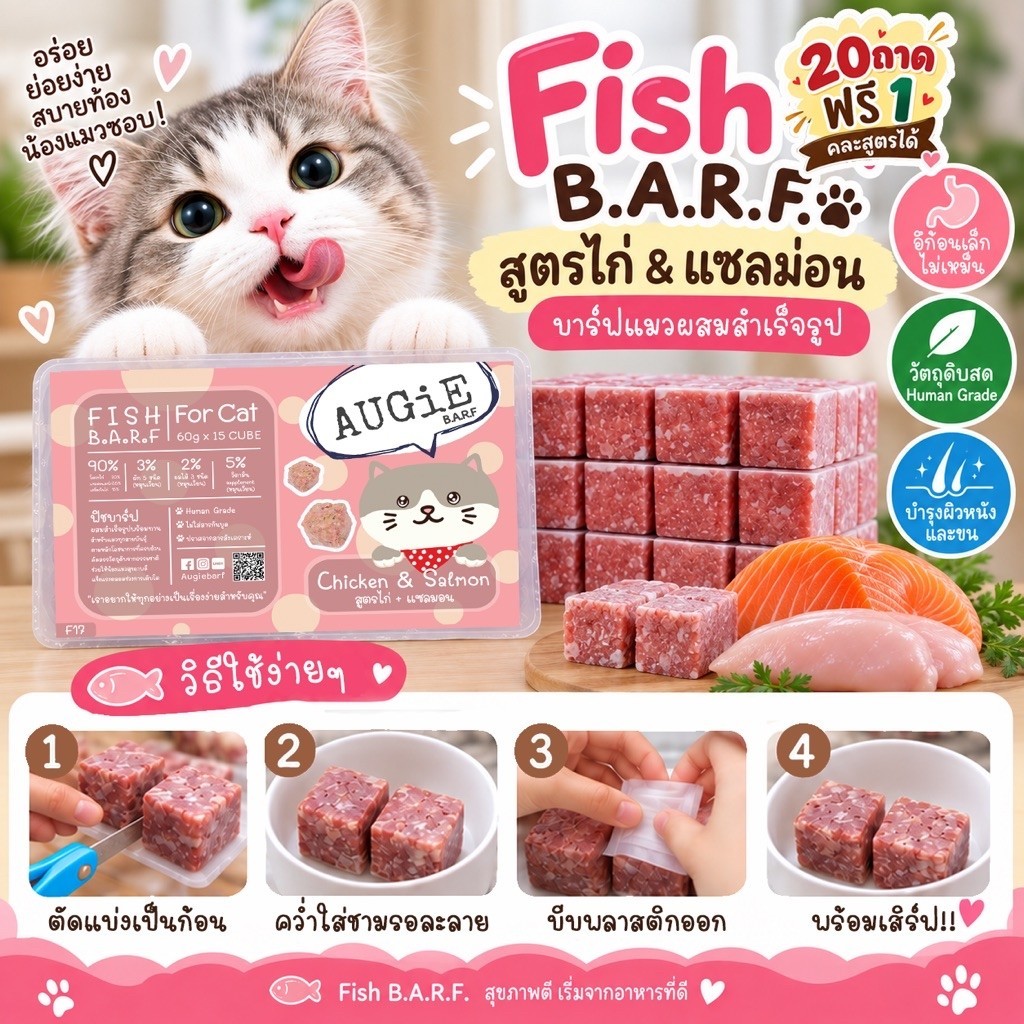 Fish Barf(900g) บาร์ฟแมว : สูตรไก่+แซลม่อน (Chicken & Salmon Formula for cat)