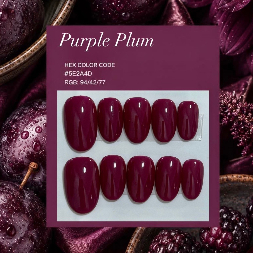 New✨ เล็บปลอมเจลสีลูกพลัม Plum Purple  แดงม่วงเข้ม ก่ำๆ ขับผิว  มีความตัวแม่ห์  กำลังจะฮิตตอนนี้ 🍇🤍✨
