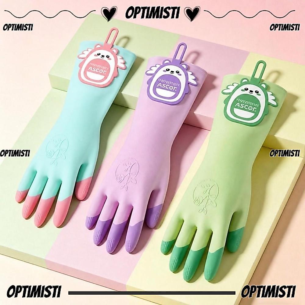 OPTIMISTI8E ถุงมือทําความสะอาดซักรีด 1 คู่, ถุงมือล้างจานการ์ตูนกันลื่น, ถุงมือทําความสะอาดห้องครัวกันน้ําแบบใช้ซ้ําได้ยาวใช้ในครัว