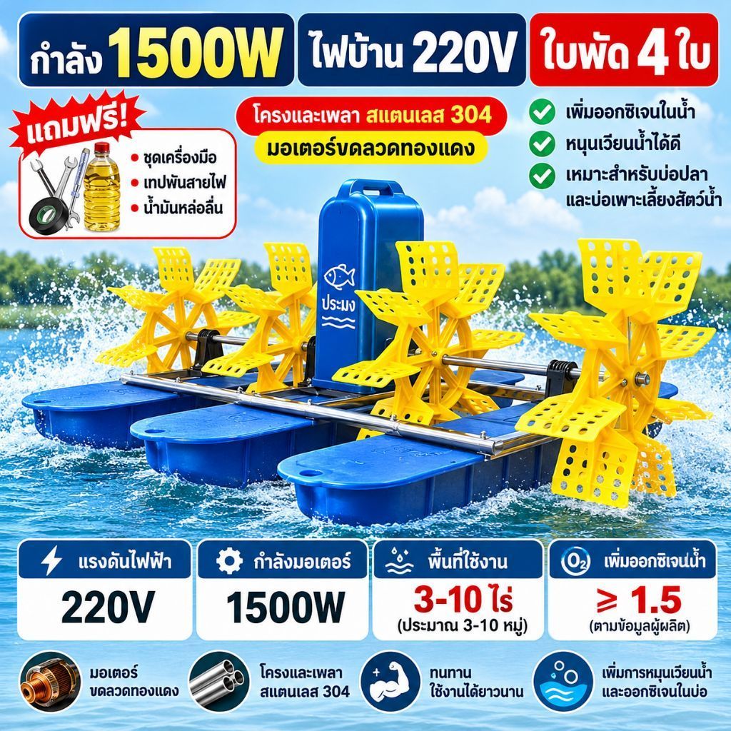 เครื่องตีน้ำเพิ่มออกซิเจนในบ่อปลา 220V | 280v มอเตอร์ทองแดง