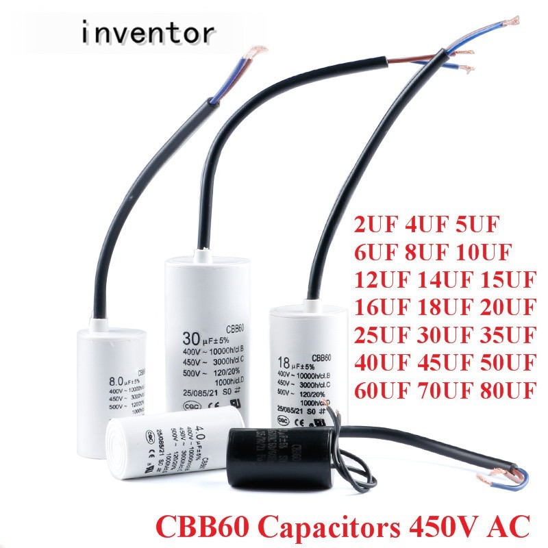 Cbb60 400V 450V AC เริ่มต้นตัวเก็บประจุ CBB60 5% 4uF 5uF 6uF 8uF 10uF 12uF 14uF 15uF 16uF 20uF 24uF 