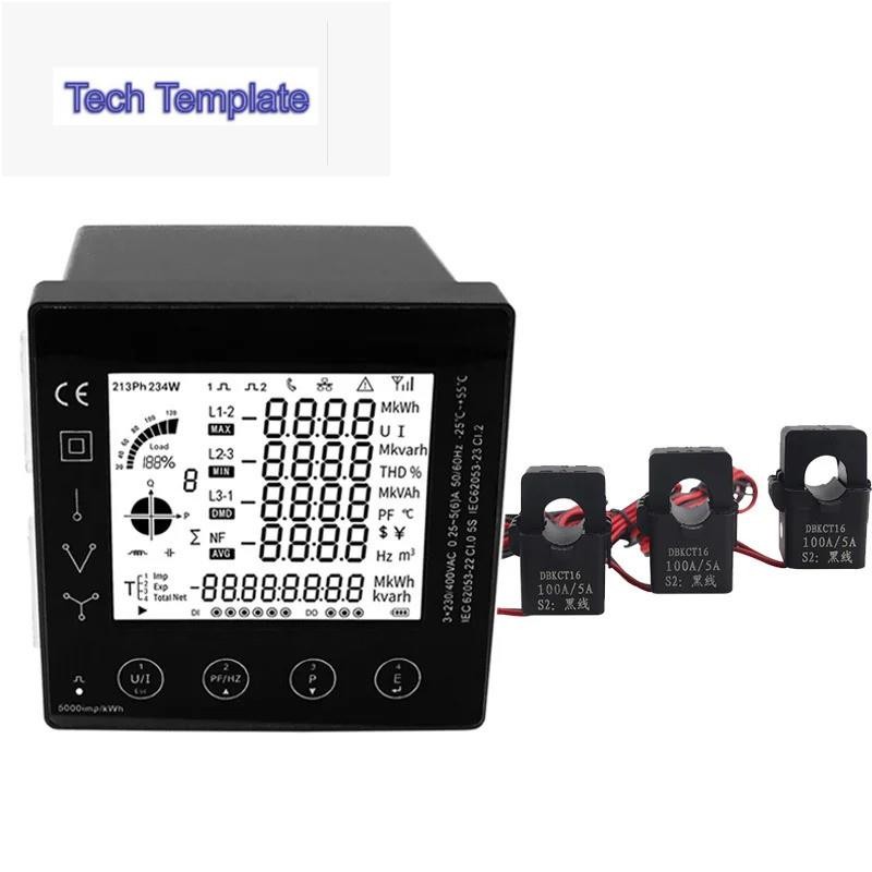 Multi-function Power Panel 3 เฟส Energy Meter สมาร์ท Multi-Rate 96*96 มม.RS485 Modbus RTU พร้อม Curr