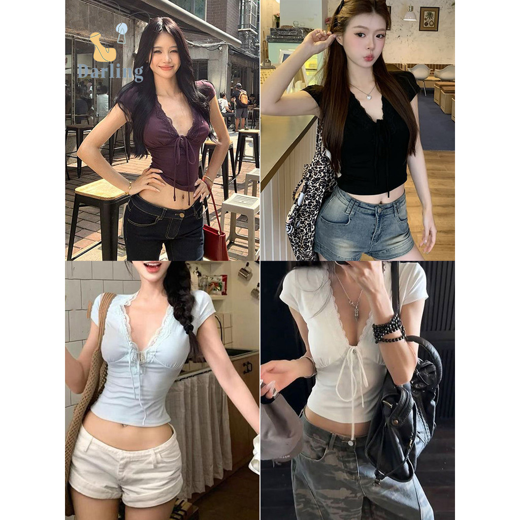 เสื้อครอปแขนสั้น สไตล์ฝรั่งเศส สวยใสใส่ได้ทุกวัน