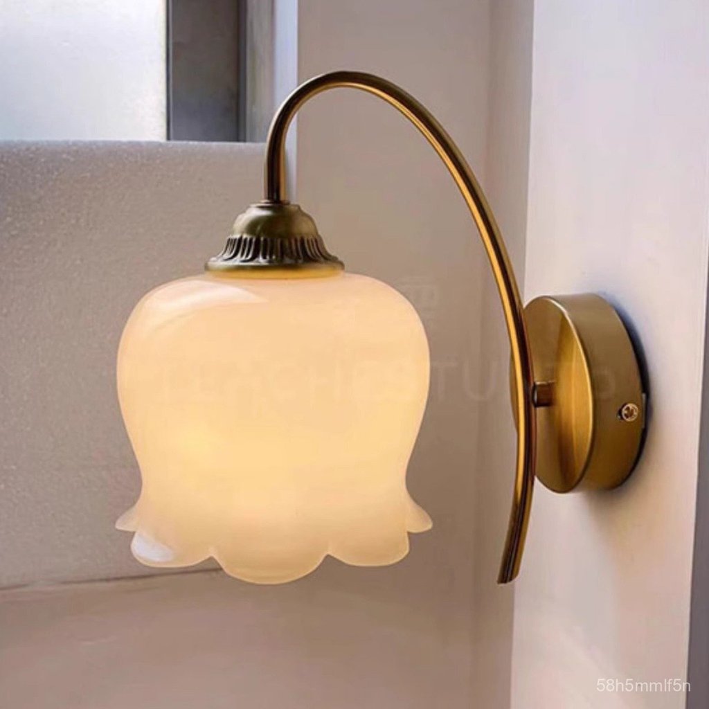 French Lily of the Valley Cream American Simple Modern Wall Lamp Bedroom Bedside Living Room Vintage