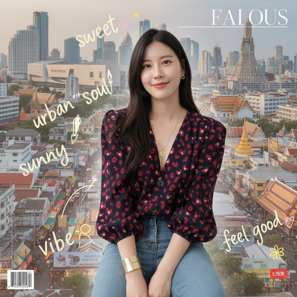 ꕥCatalog Fashionꕥ เสื้อเชิ้ตแฟชั่นคอวีแขนสามส่วนจั๊ม คอวี มีกระดุมหน้า พิมพ์ลายหัวใจแดง