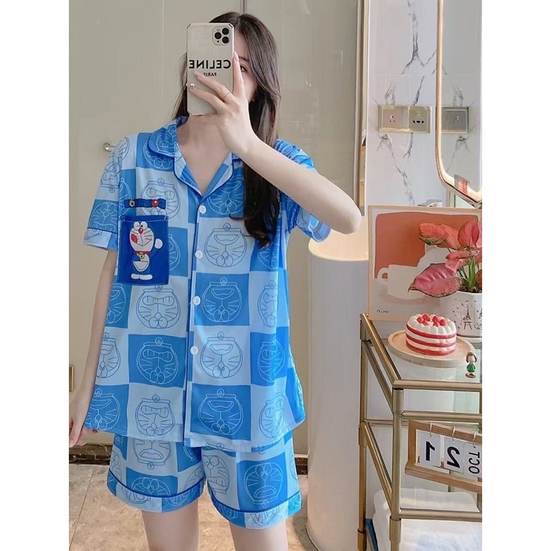 H-apparel shop ชุดนอนลายการ์ตูนสำหรับผู้หญิง เสื้อเชิ้ตคอปกแขนสั้น + กางเกงขาสั้น ผ้าคุณภาพดี ใส่สบาย จัดส่งรวดเร็ว 274 ราคา ถูกที่สุด ดีลบีเคเค